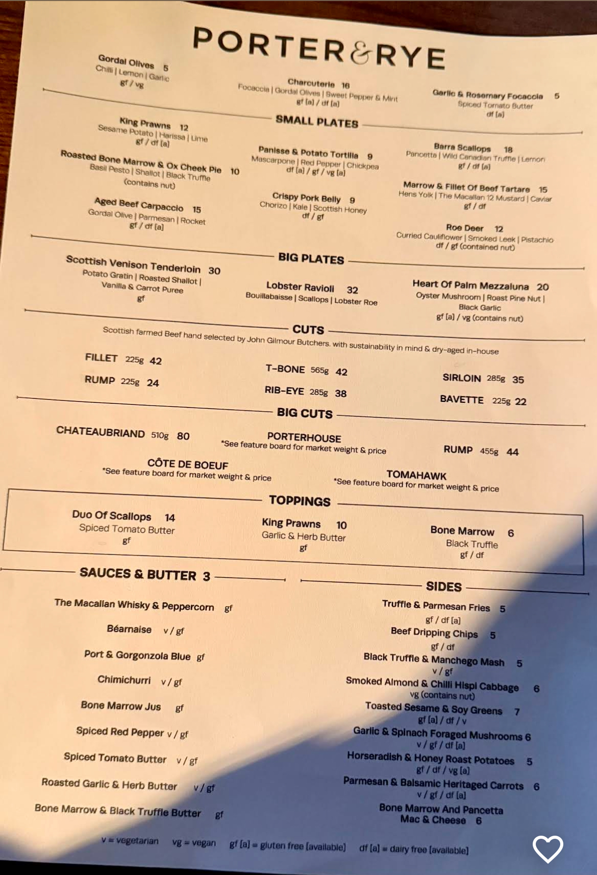 PORTER&RYE - Menu Translated